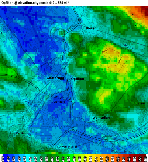 Opfikon elevation map