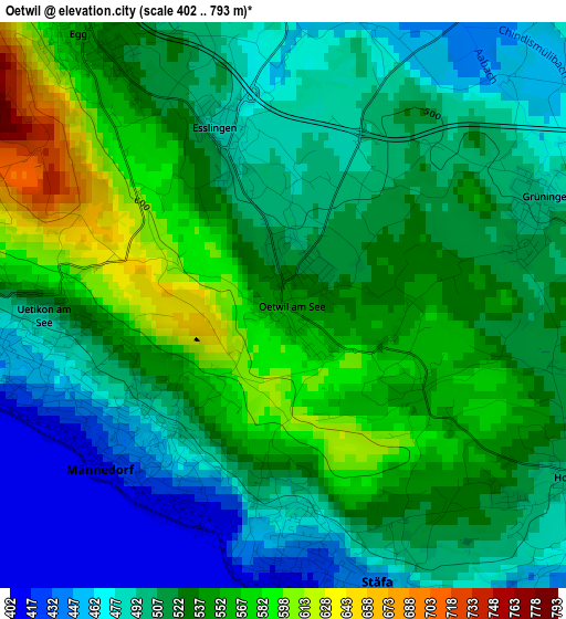 Oetwil elevation map