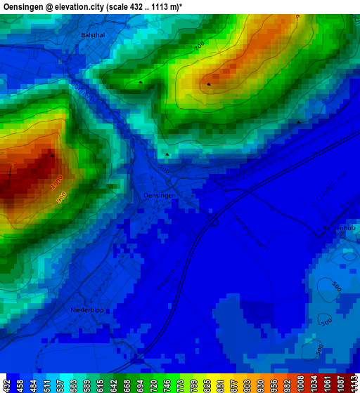 Oensingen elevation map