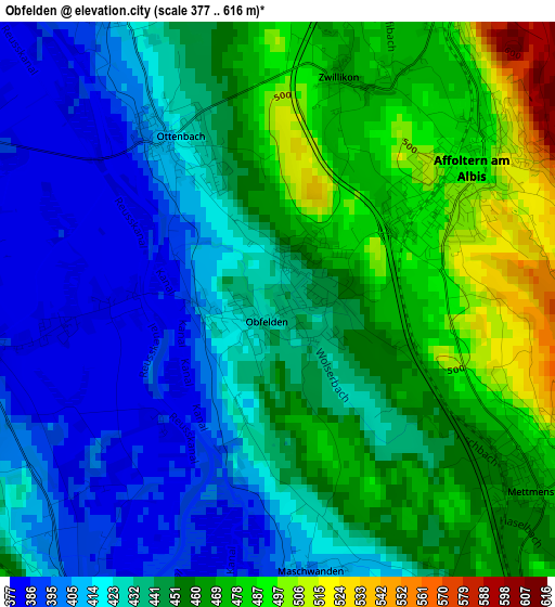 Obfelden elevation map