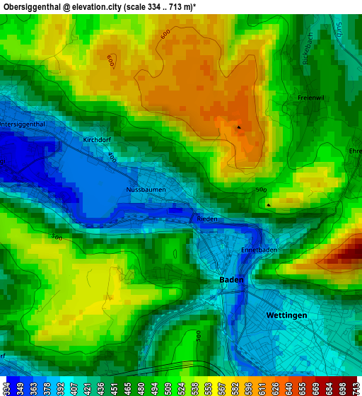 Obersiggenthal elevation map