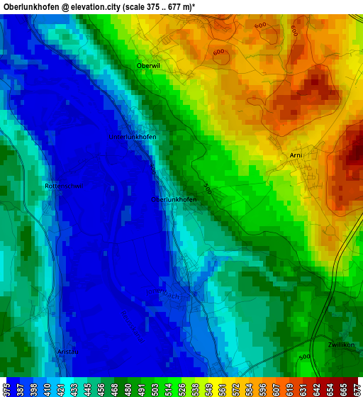 Oberlunkhofen elevation map