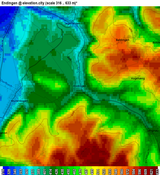 Endingen elevation map