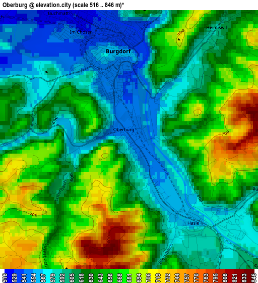Oberburg elevation map