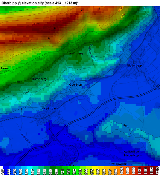 Oberbipp elevation map