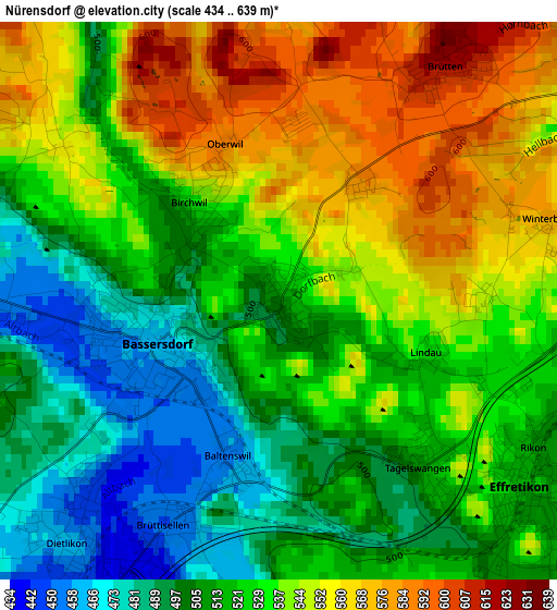 Nürensdorf elevation map