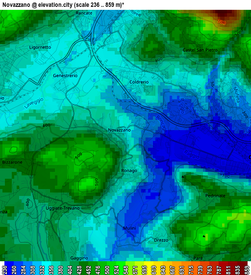Novazzano elevation map
