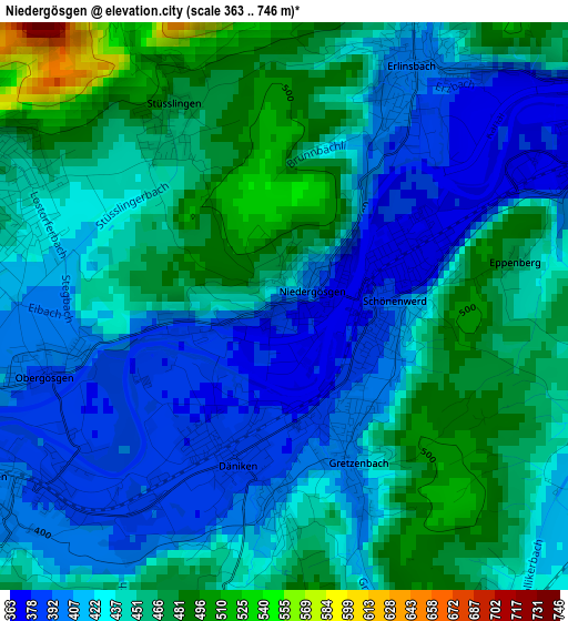 Niedergösgen elevation map