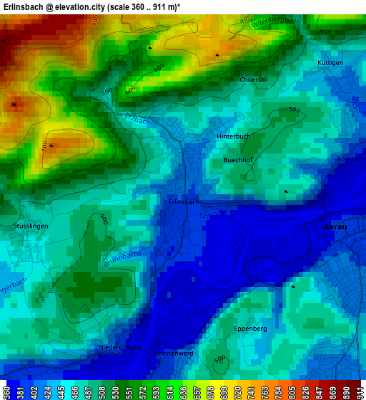 Erlinsbach elevation map