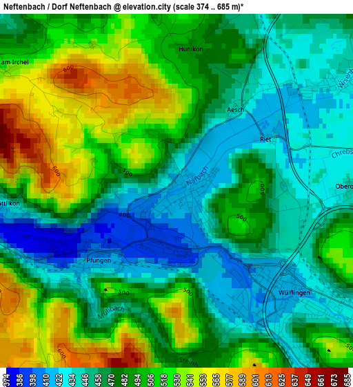 Neftenbach / Dorf Neftenbach elevation map