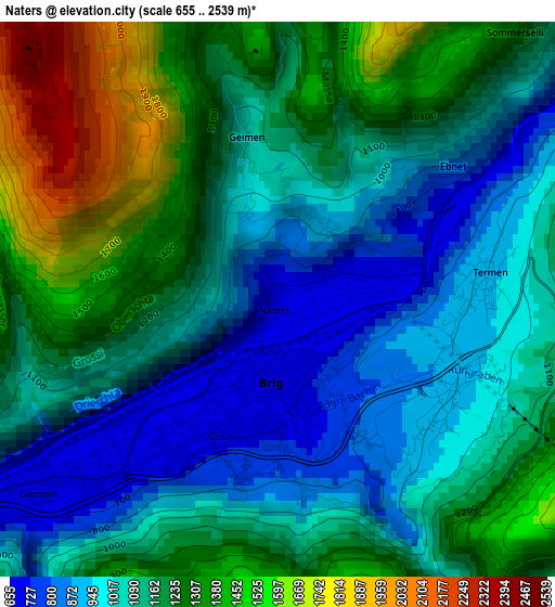 Naters elevation map