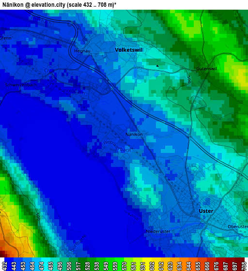 Nänikon elevation map