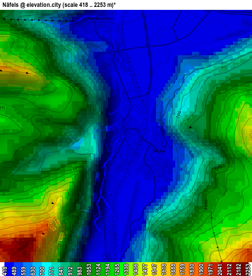 Näfels elevation map