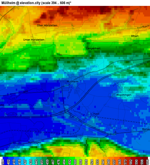 Müllheim elevation map