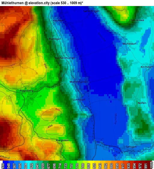 Mühlethurnen elevation map