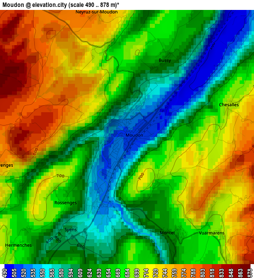 Moudon elevation map