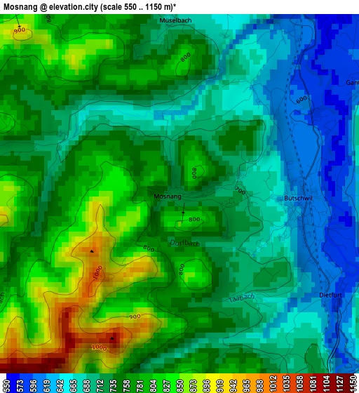 Mosnang elevation map