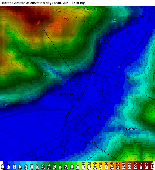 Monte Carasso elevation map