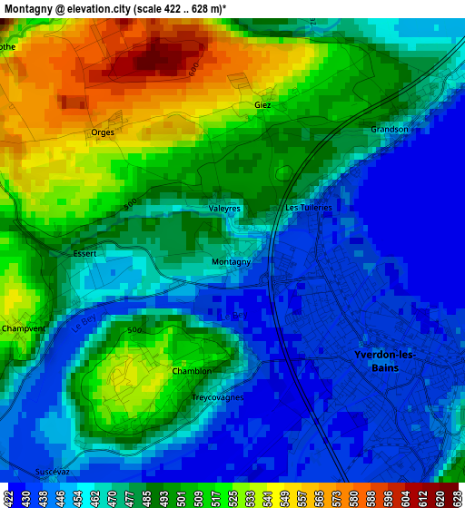 Montagny elevation map