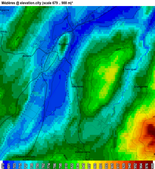 Mézières elevation map