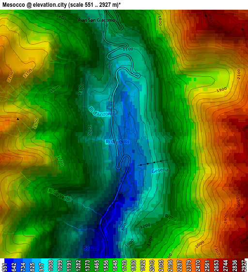 Mesocco elevation map