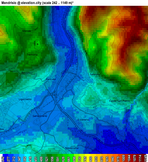 Mendrisio elevation map