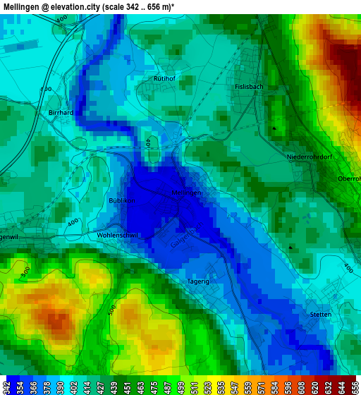 Mellingen elevation map