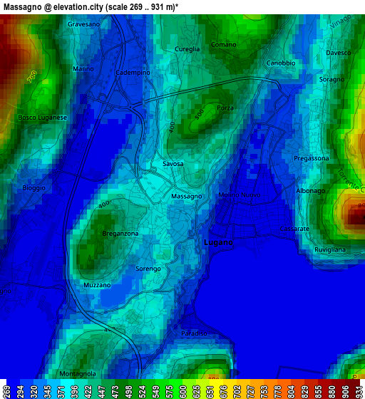 Massagno elevation map