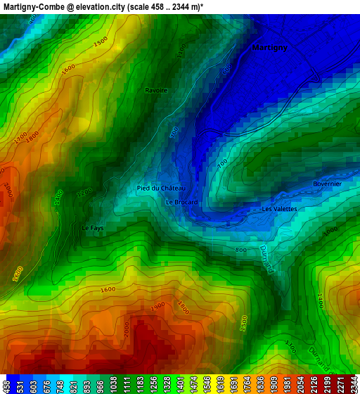 Martigny-Combe elevation map