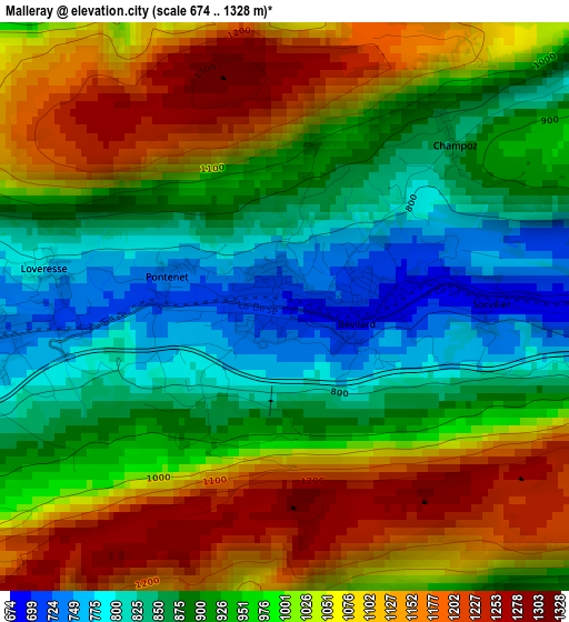 Malleray elevation map