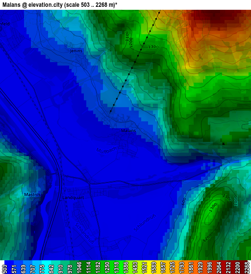 Malans elevation map