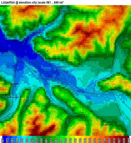 Lützelflüh elevation map