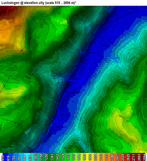 Luchsingen elevation map