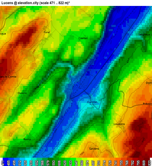 Lucens elevation map