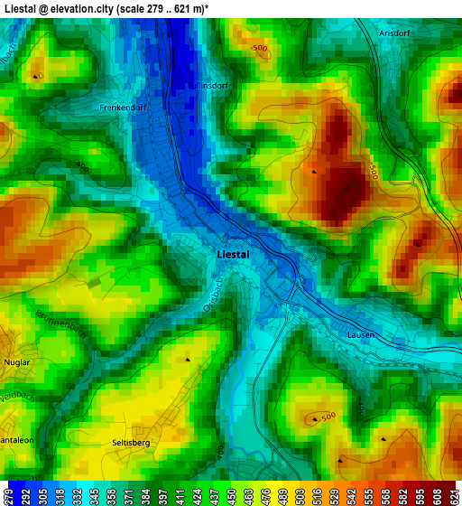 Liestal elevation map