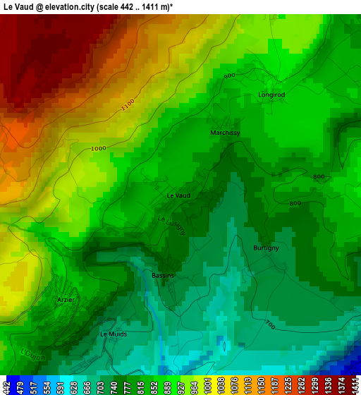 Le Vaud elevation map