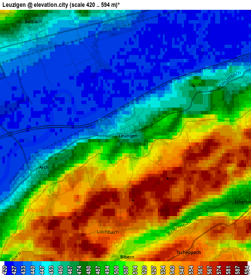 Leuzigen elevation map