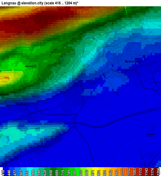 Lengnau elevation map