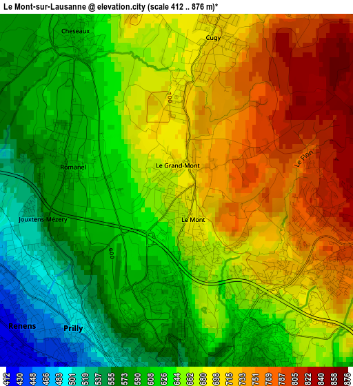 Le Mont-sur-Lausanne elevation map