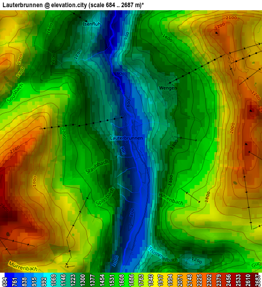 Lauterbrunnen elevation map