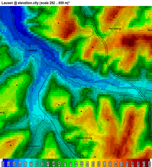 Lausen elevation map