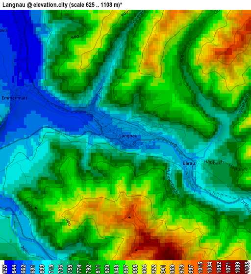 Langnau elevation map