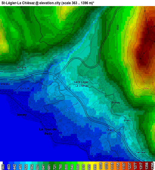 St-Légier-La Chiésaz elevation map