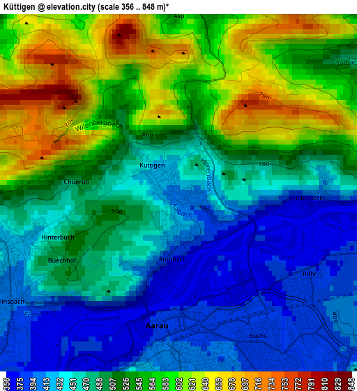 Küttigen elevation map