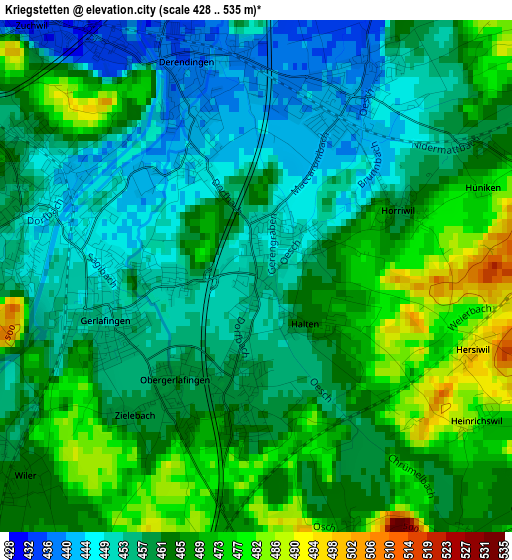Kriegstetten elevation map