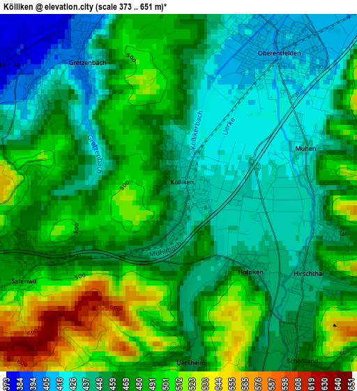 Kölliken elevation map