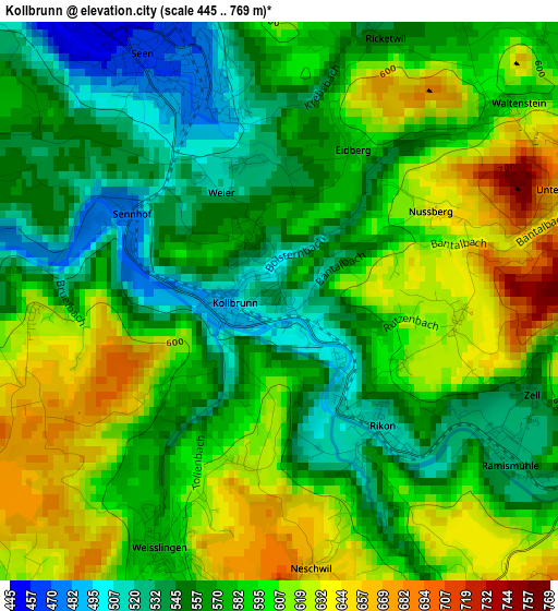 Kollbrunn elevation map