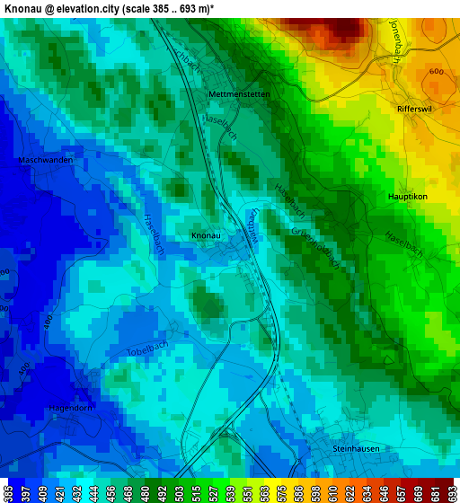 Knonau elevation map