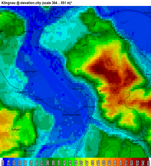 Klingnau elevation map