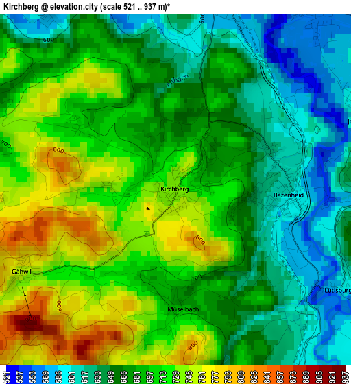 Kirchberg elevation map